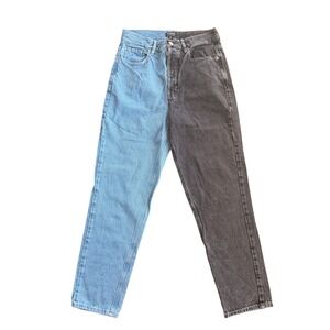 Playboy x PacSun Two Tone Split Leg High Waisted Mom Jeans Blue Black Womens 27